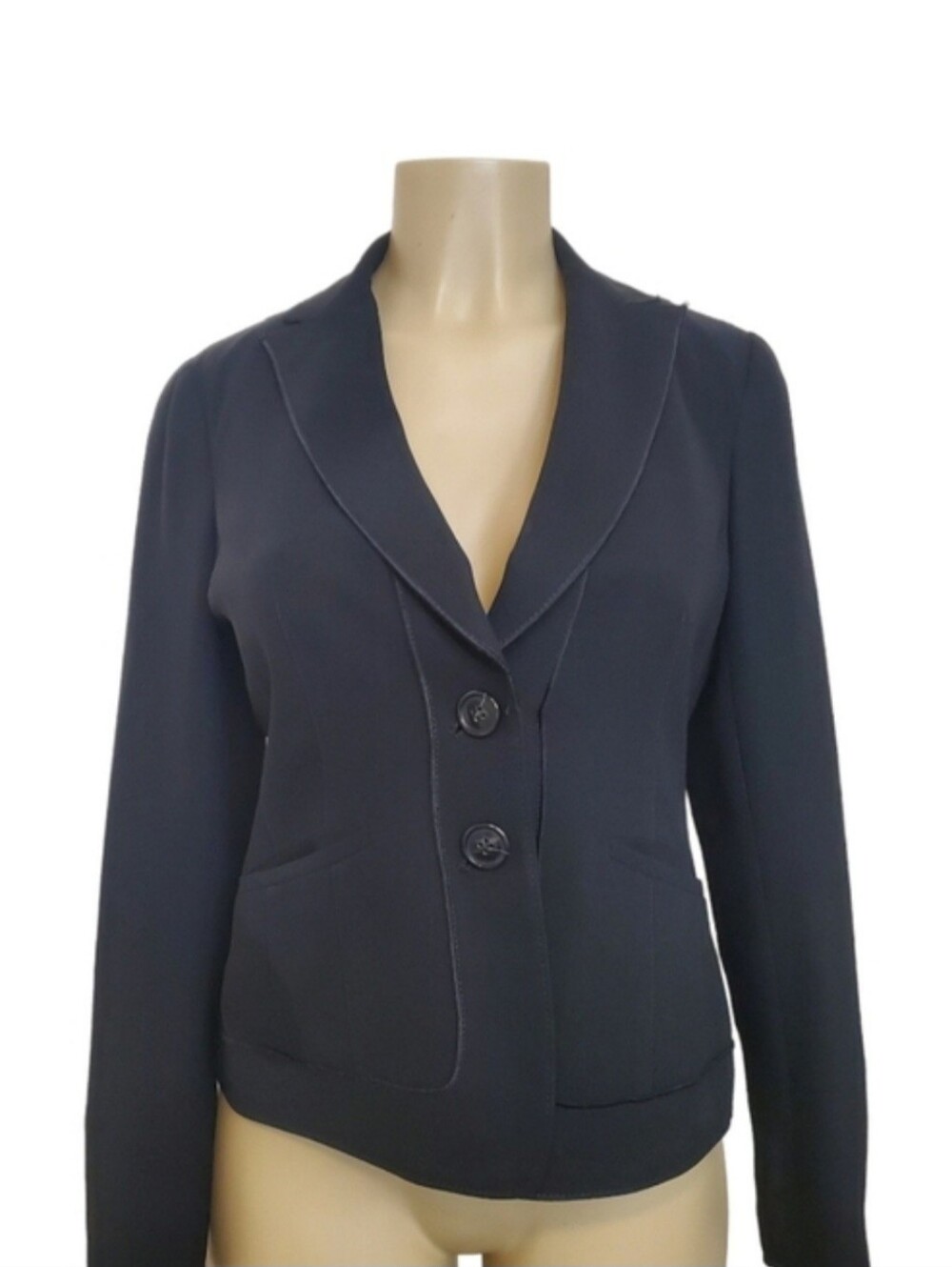 Ann Taylor Black Blazer 4P 2 Button Wide Lapel Office Work Business